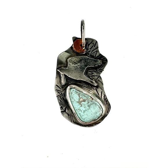 Miss Kite Arizona Natural Turquoise Copper Moon Sterling Pendant Gemstone Chain - Picture 10 of 13